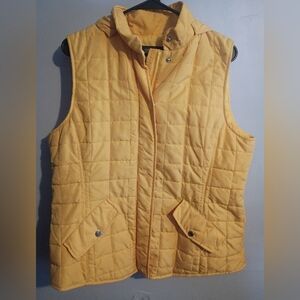 Jones New York Womens Yellow Quilted Puffer Vest Hood Pockets Large